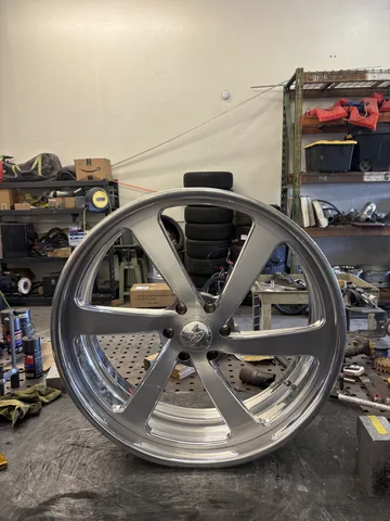 A repaired 26-inch billet Intro wheel, straightened and finished