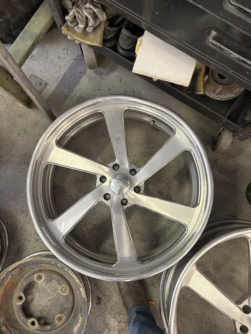 Another bent 26-inch billet Intro wheel on the bench before repair